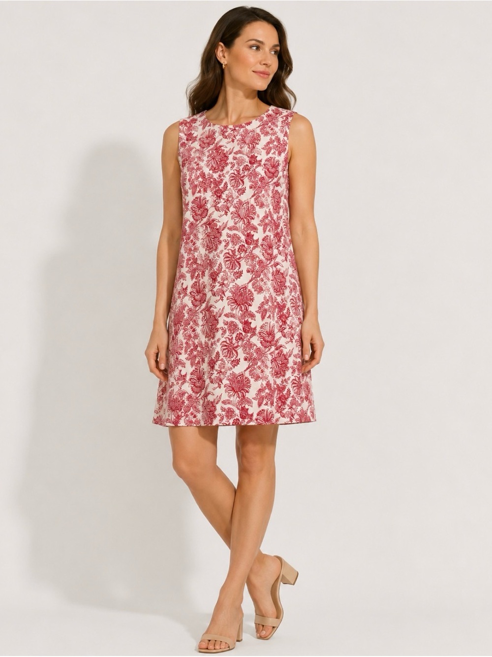 Vintage Talbots Floral Sleeveless A-Line Dress Red & Cream Size 6